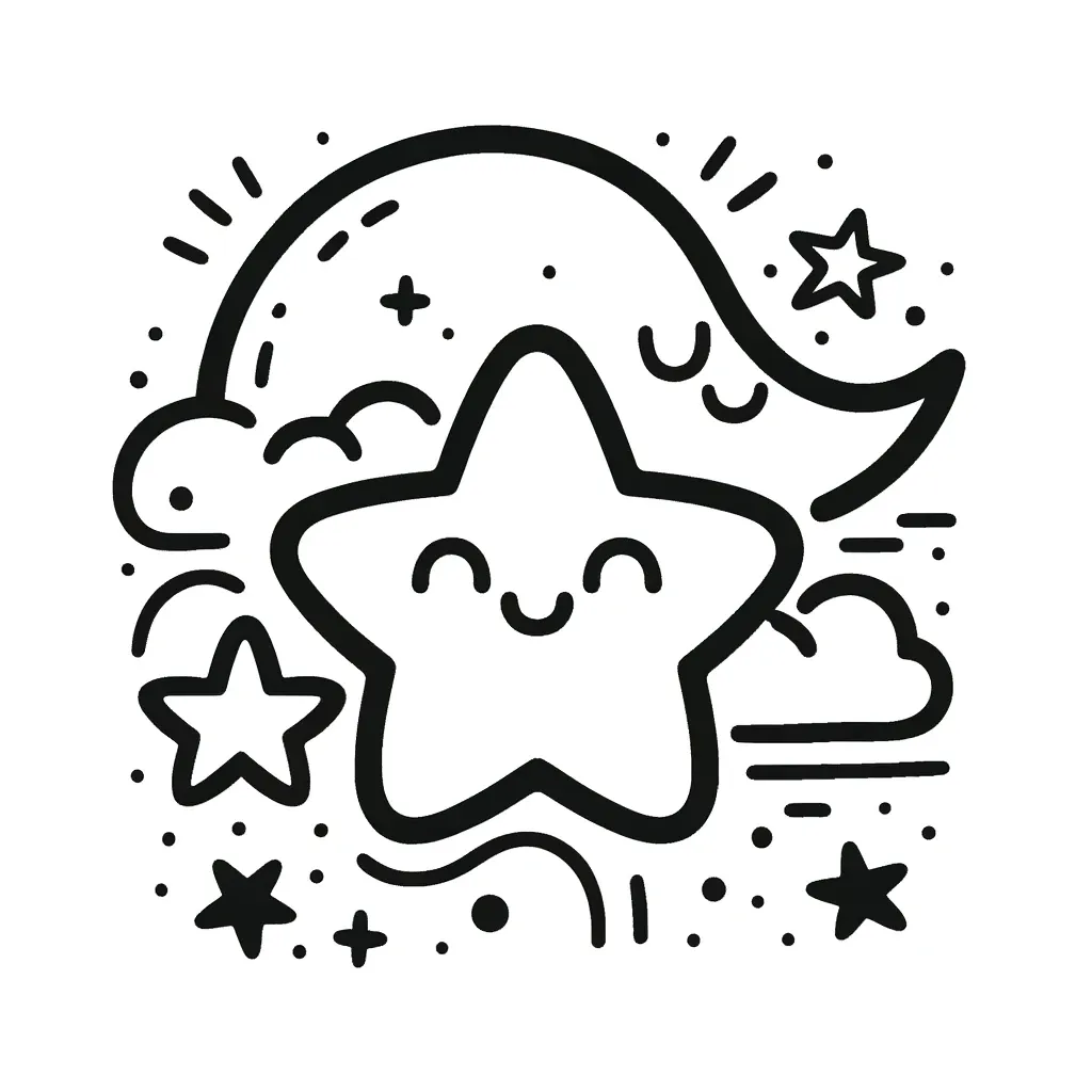 Lächelnder Stern und friedlicher Halbmond mit Wolken