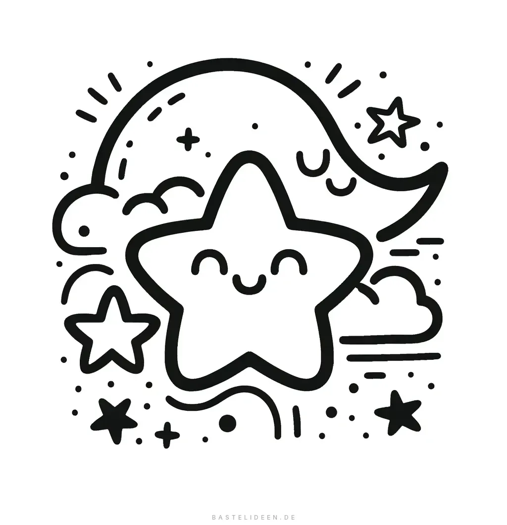 Lächelnder Stern und friedlicher Halbmond mit Wolken