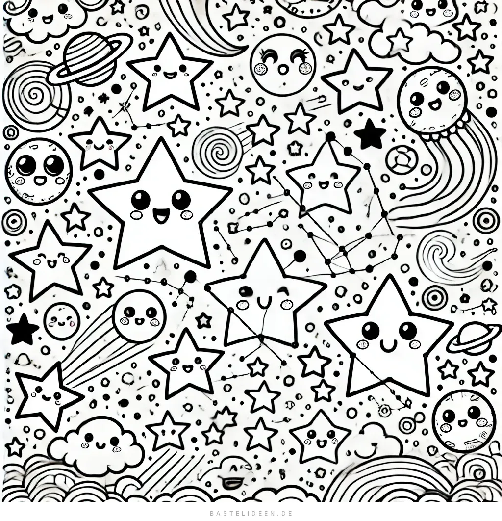 Fröhliche Sterne, Planeten und wirbelnde Galaxien im Weltall
