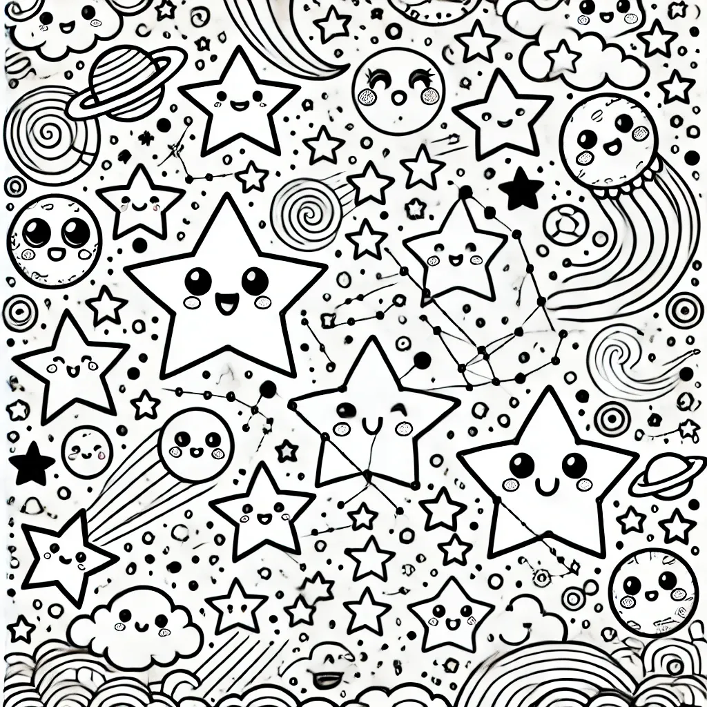 Fröhliche Sterne, Planeten und wirbelnde Galaxien im Weltall