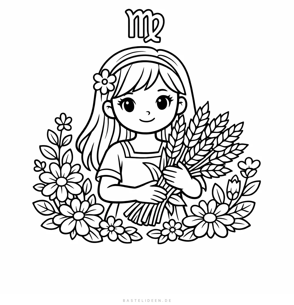 Mädchen mit Weizengarbe und Blumen