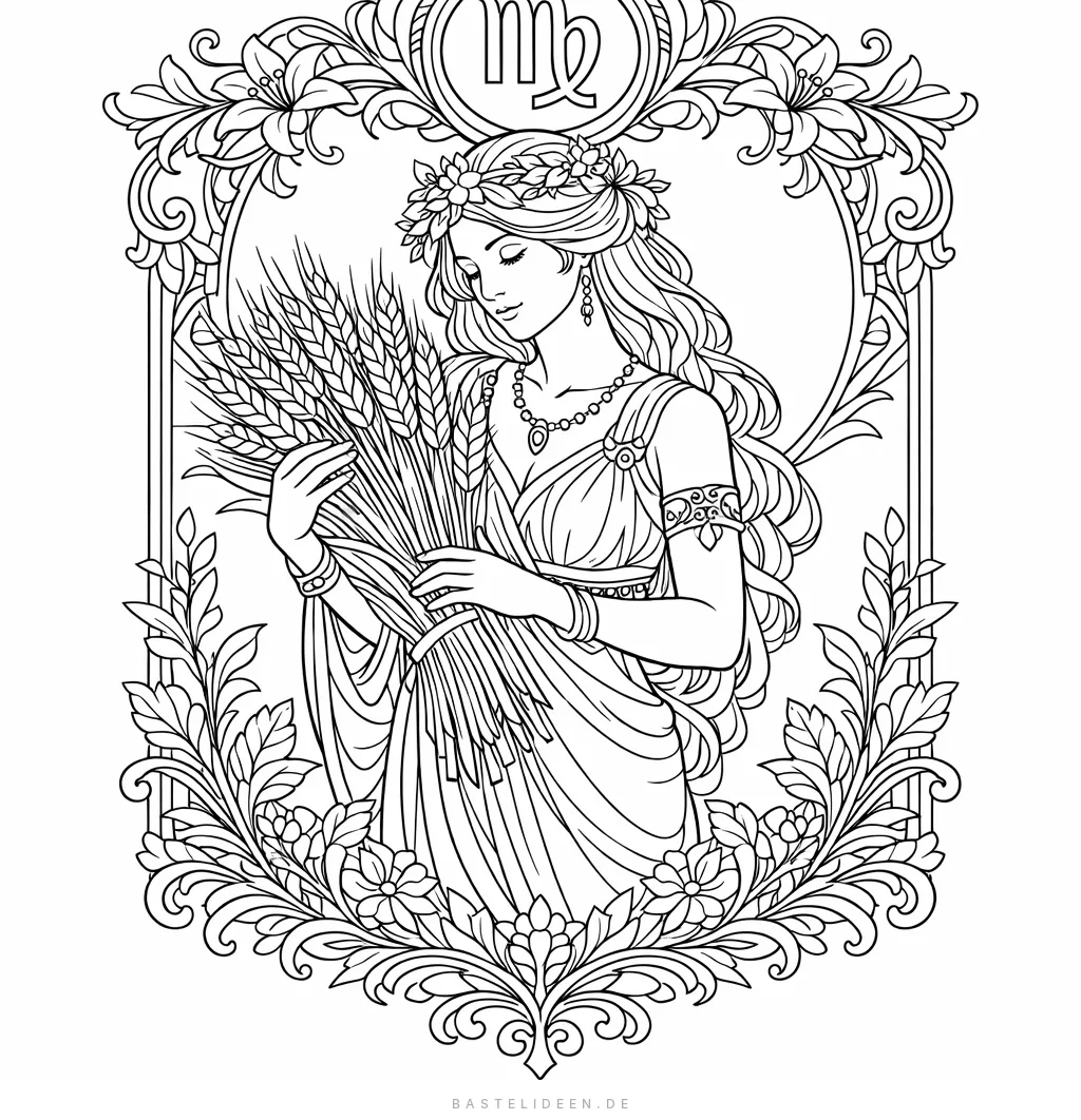 Elegante Frauenfigur mit Weizen und botanischen Details