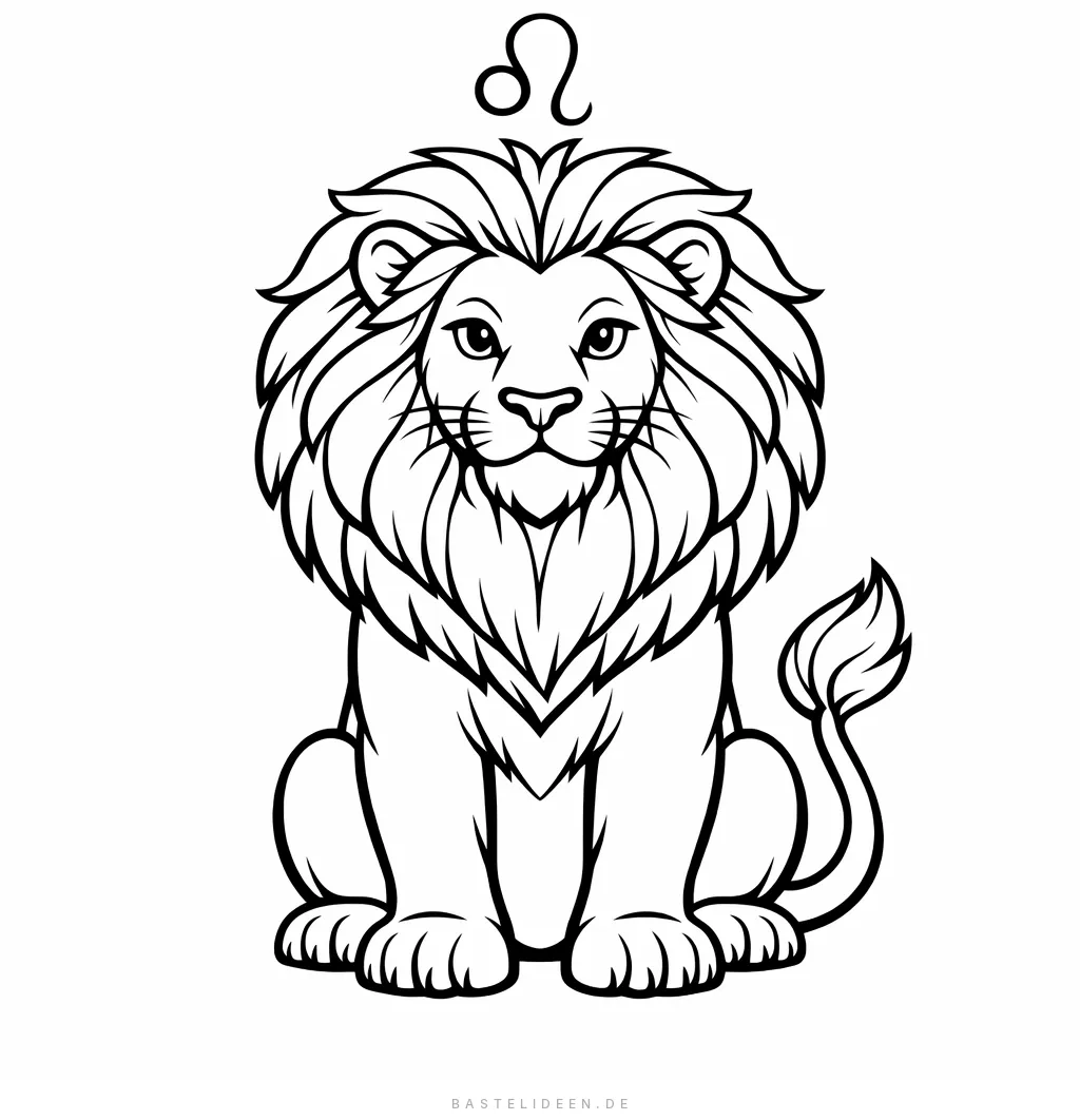 Stolzer Löwe mit großer Mähne und Löwe-Symbol