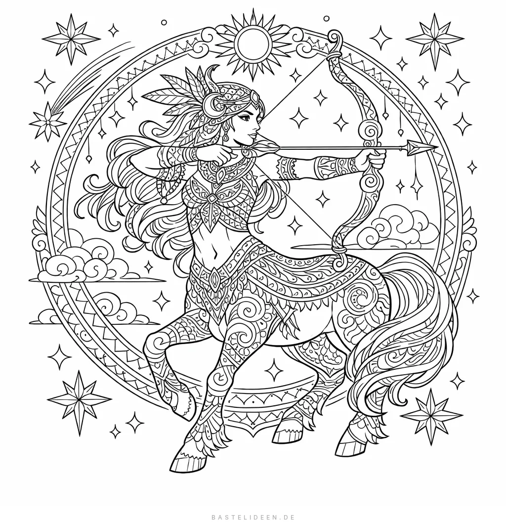 Ornamentaler Zentaur-Bogenschütze vor Sternenhimmel