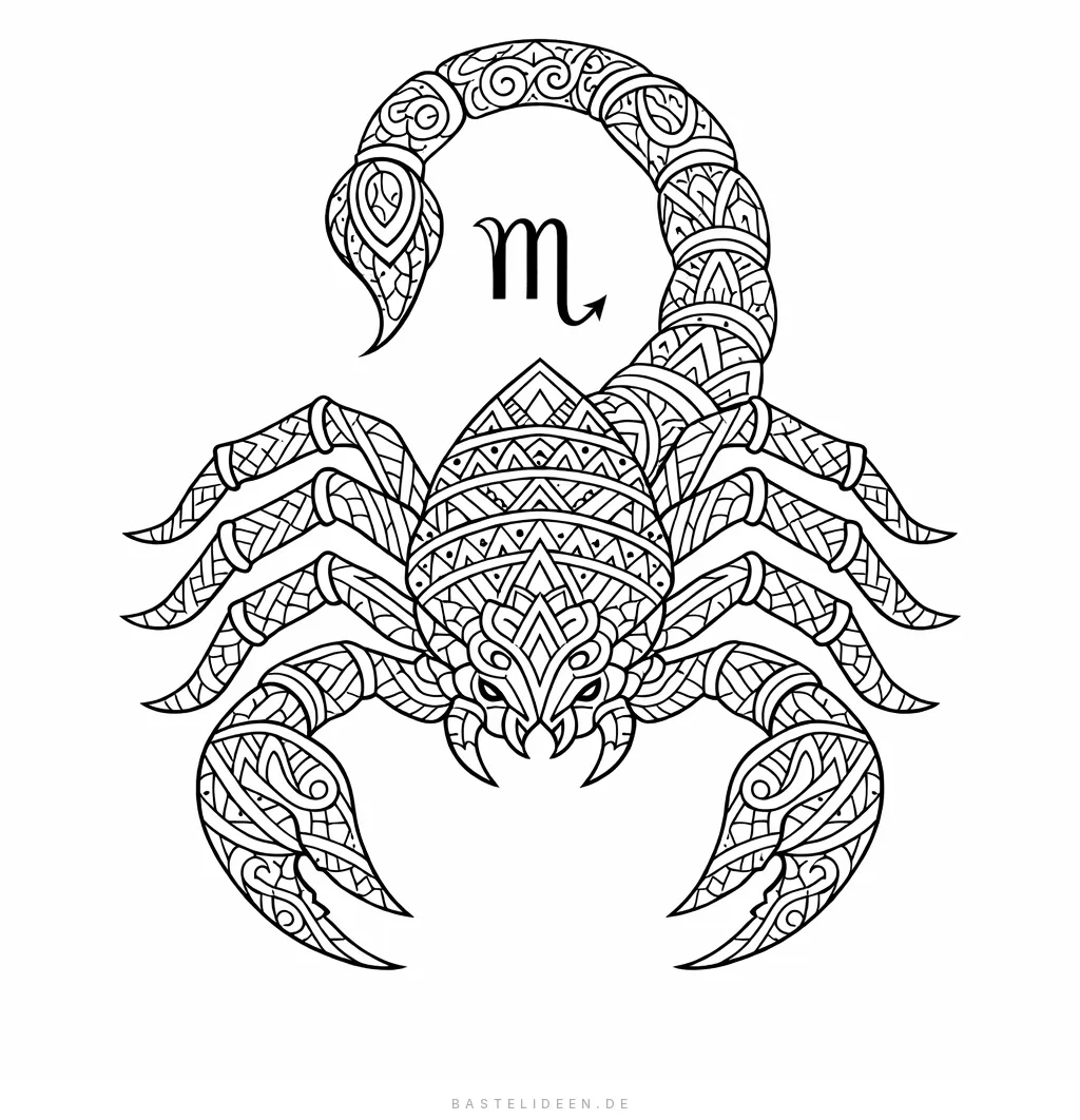 Detaillierter Skorpion mit geometrischen Stammesmustern