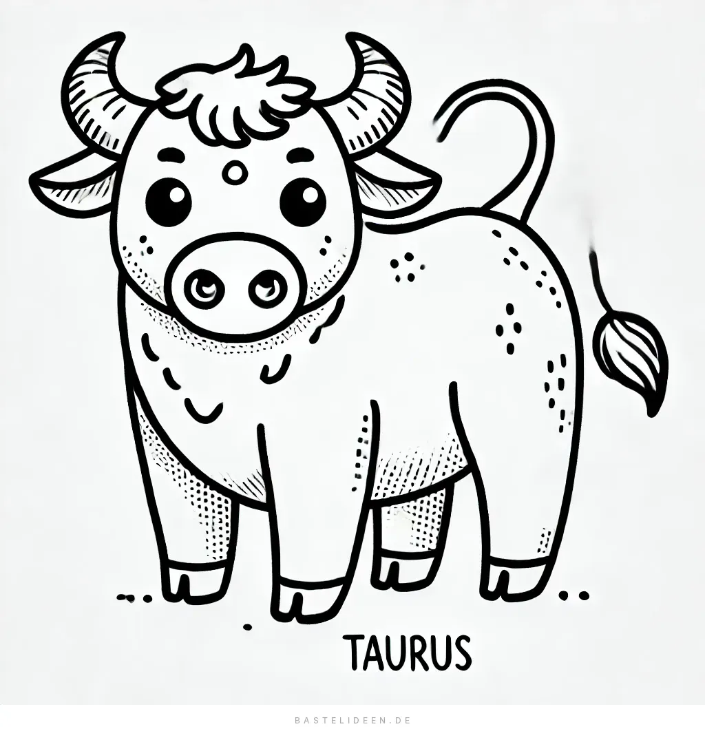 Freundlicher Stier mit Hörnern und Quastenschwanz