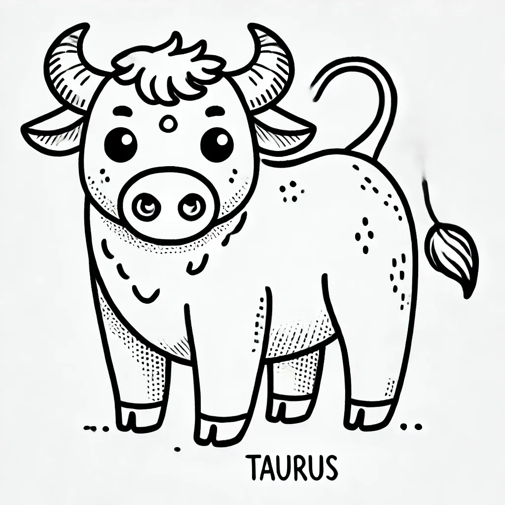 Freundlicher Stier mit Hörnern und Quastenschwanz