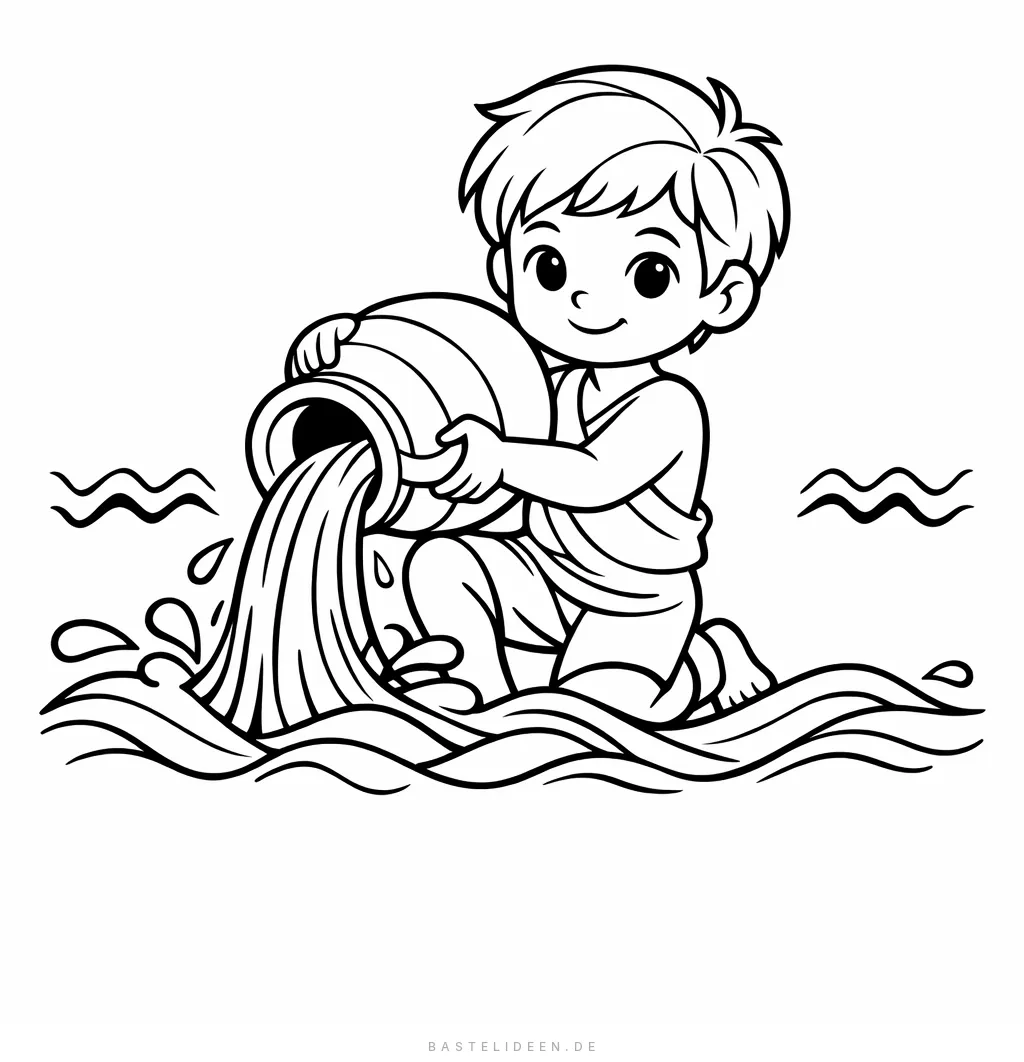 Kind gießt Wasser aus einem Krug mit Wellen