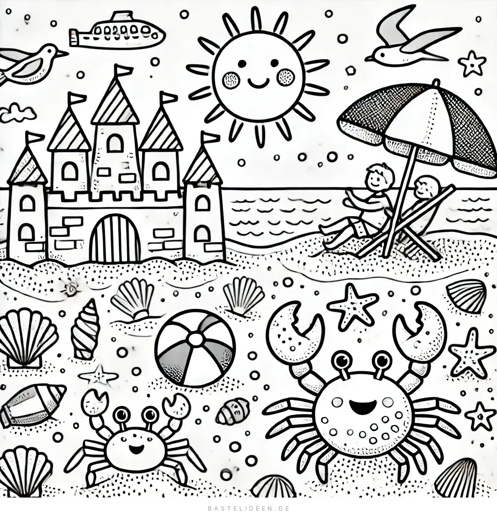 Strandtag mit Sandburg und Sonne