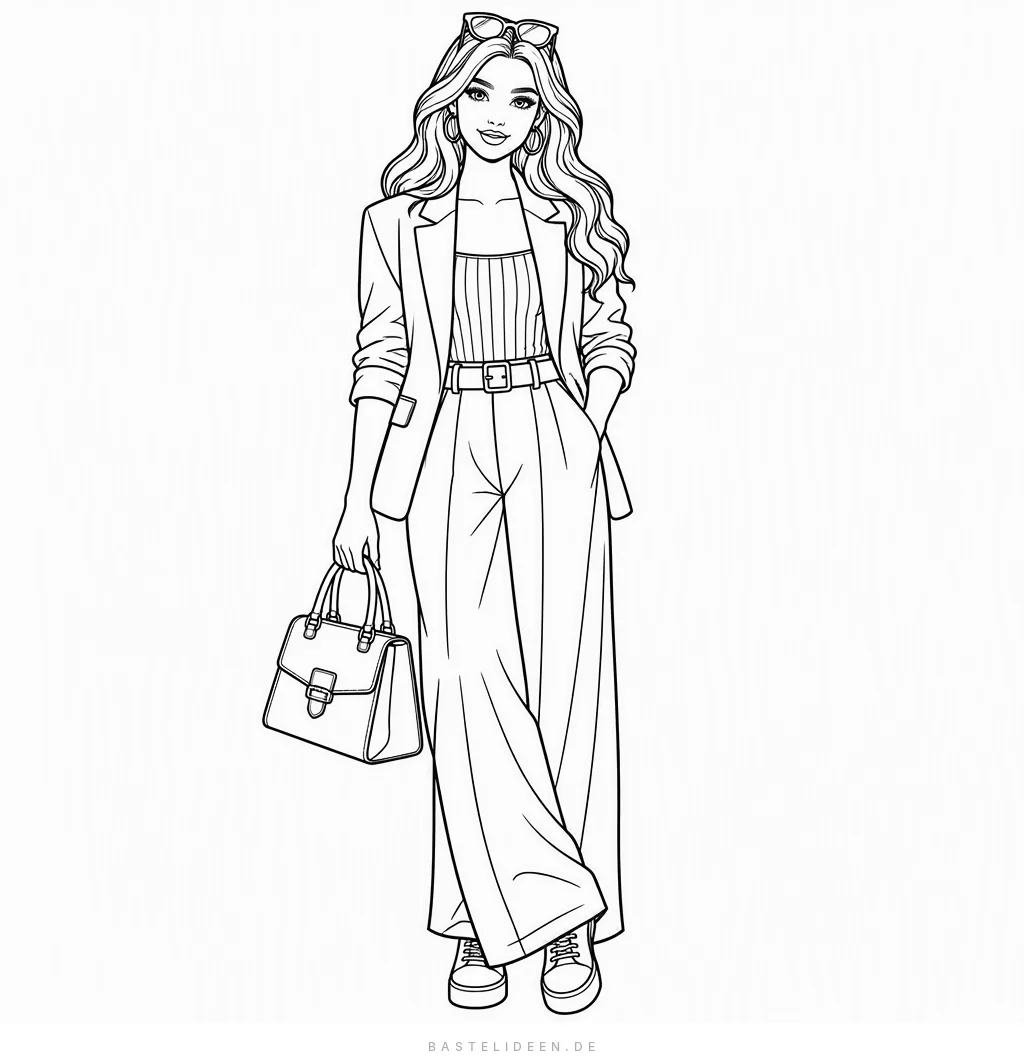 Mädchen mit Handtasche, Blazer und Sonnenbrille im Haar