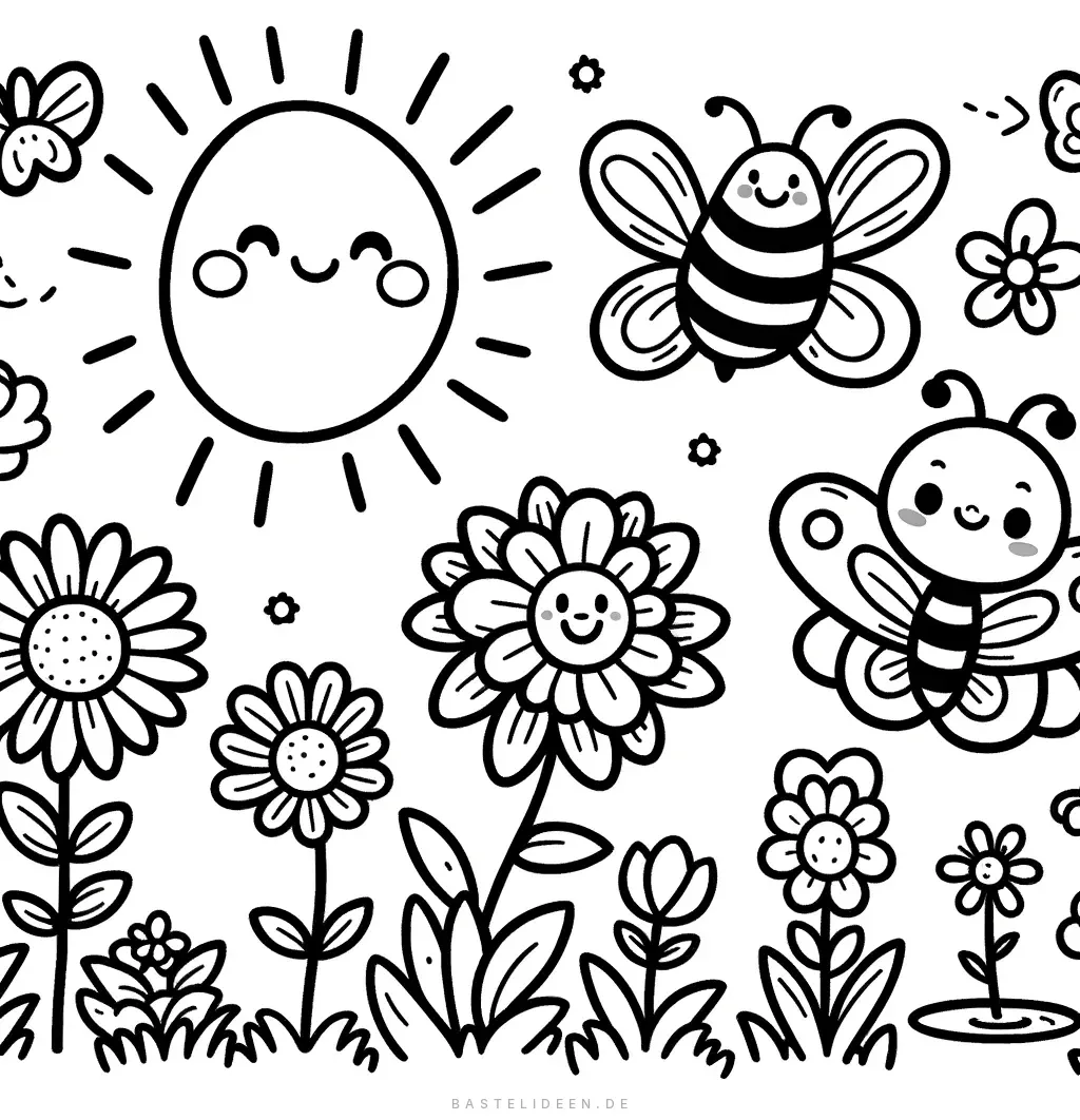 Niedliche Blumen und Bienen