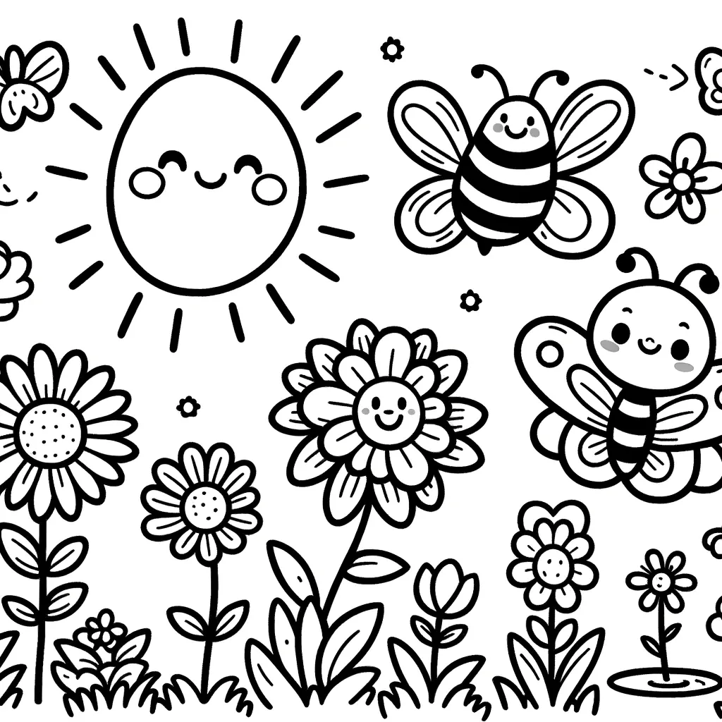 Niedliche Blumen und Bienen