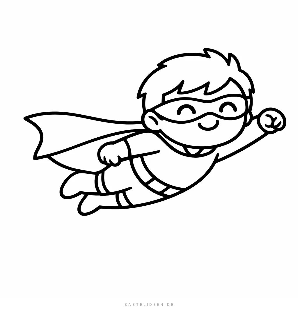 Kind als Superheld fliegt mit Cape