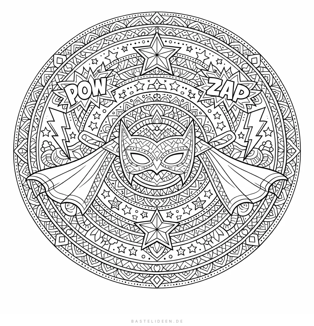 Mandala mit Superhelden-Elementen