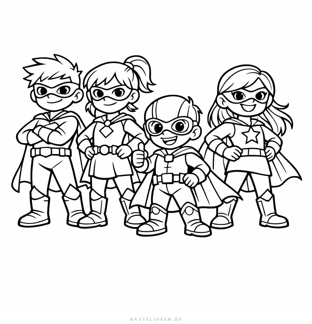 Team von Kinder-Superhelden in Heldenpose