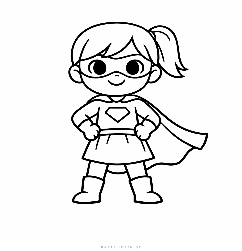 Mädchen als Superheldin mit Maske und Cape