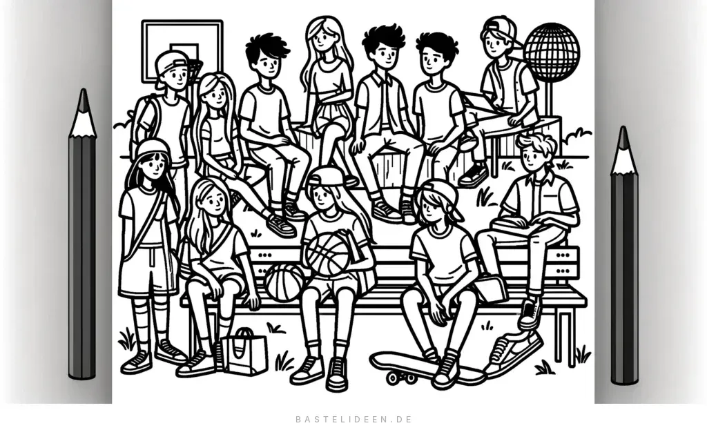 Teenager bei verschiedenen Aktivitäten auf Tribünen