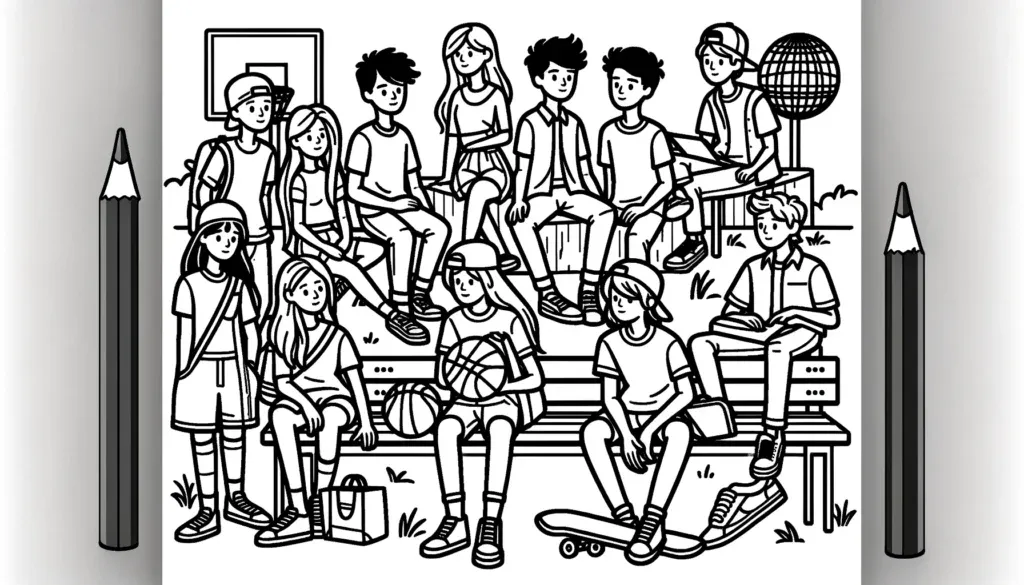 Teenager bei verschiedenen Aktivitaeten auf Tribuenen