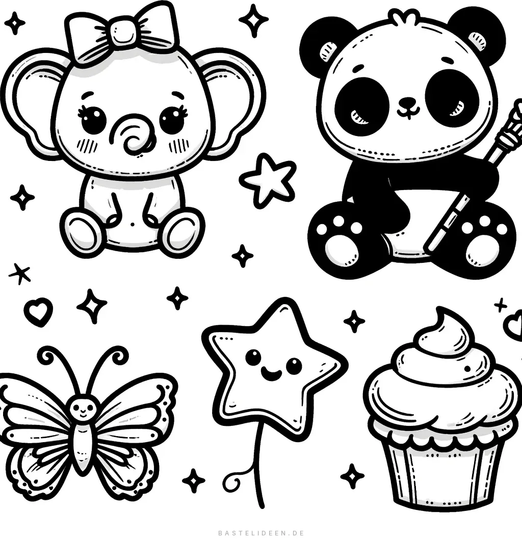 Elefant, Panda, Schmetterling und lustige Formen