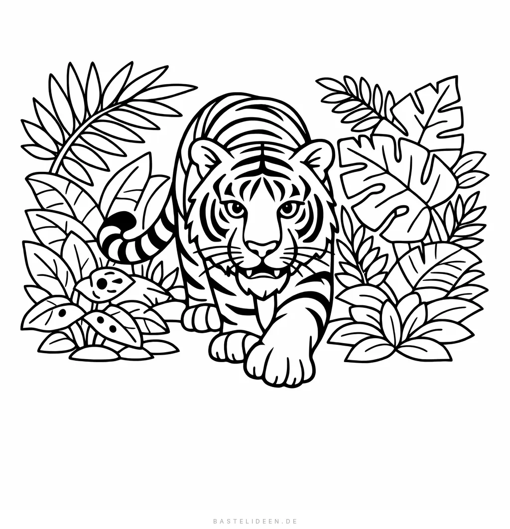 Tiger schleicht durch tropischen Dschungel
