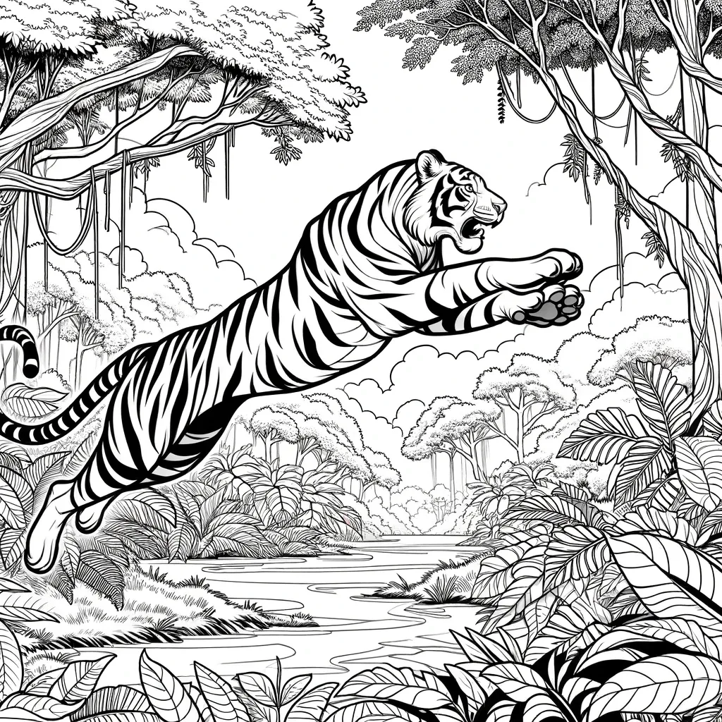 Springender Tiger zur Farbe