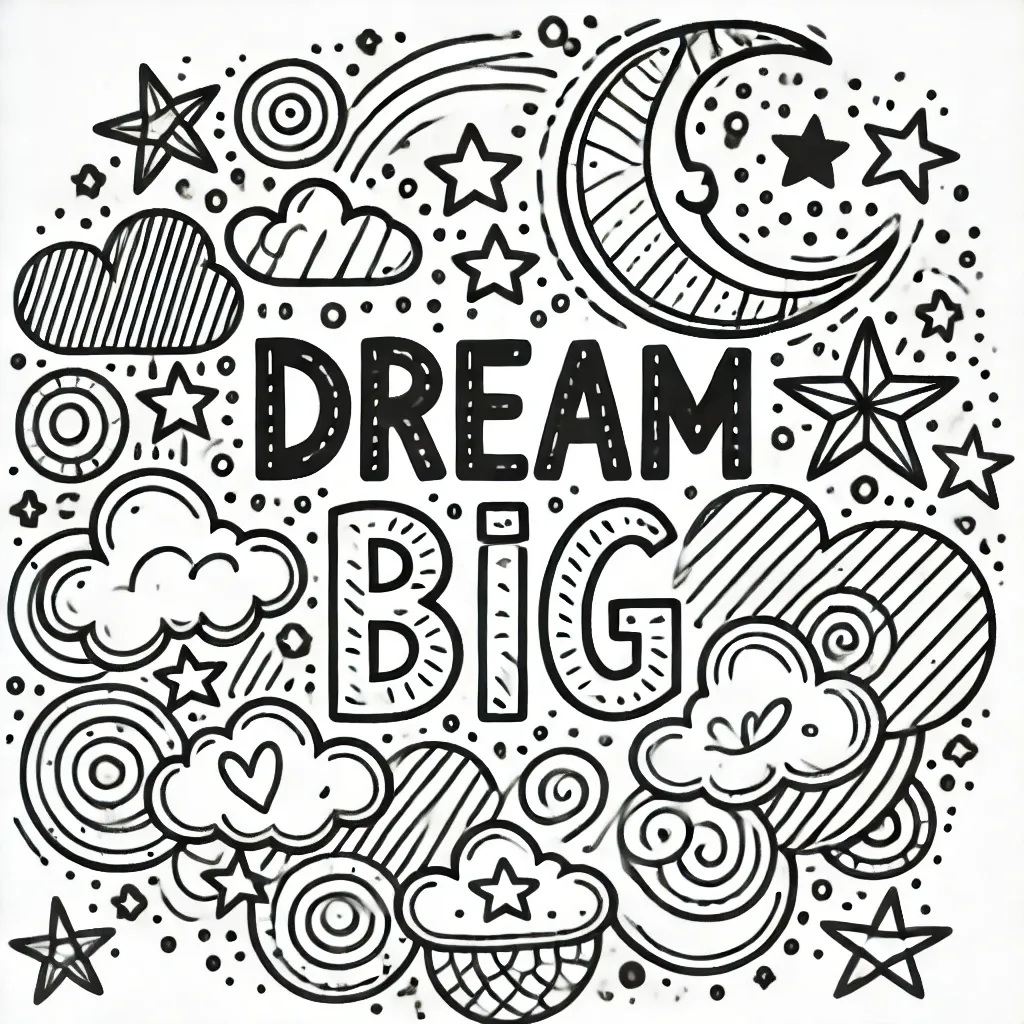 Träume Groß Spruch mit Wolken und Sternen