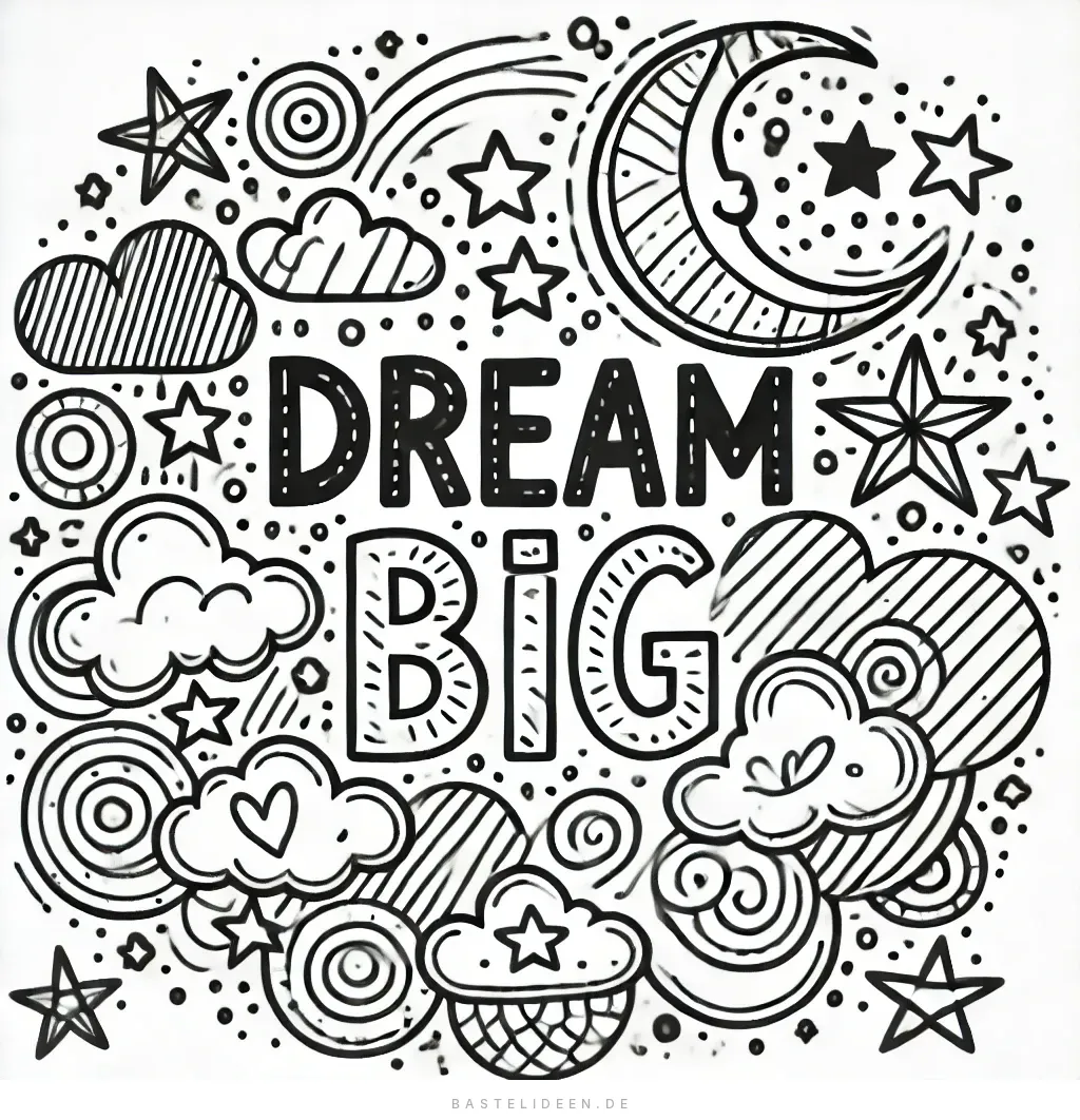 Träume Groß Spruch mit Wolken und Sternen