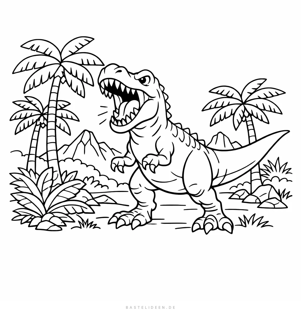 T-Rex brüllt im prähistorischen Dschungel