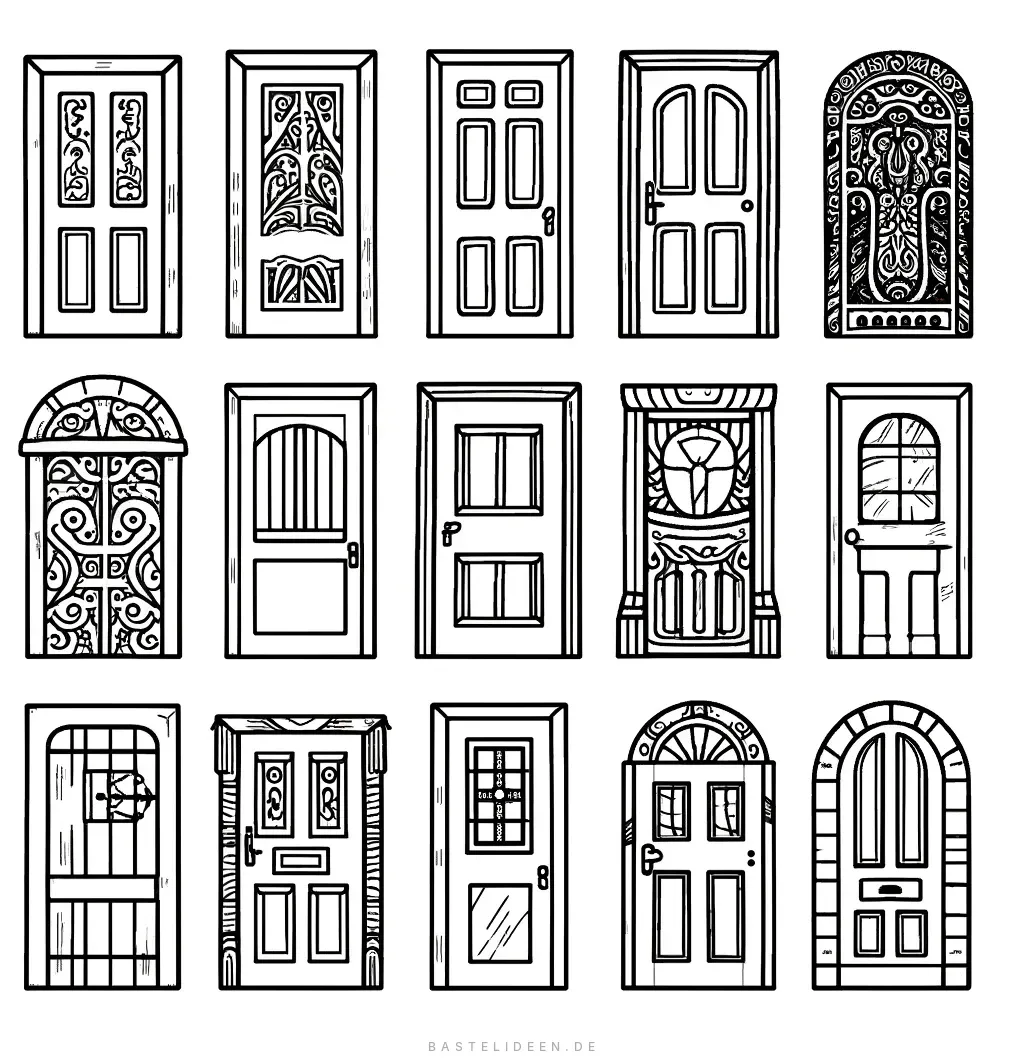 Verschiedene kunstvolle Türdesigns nebeneinander