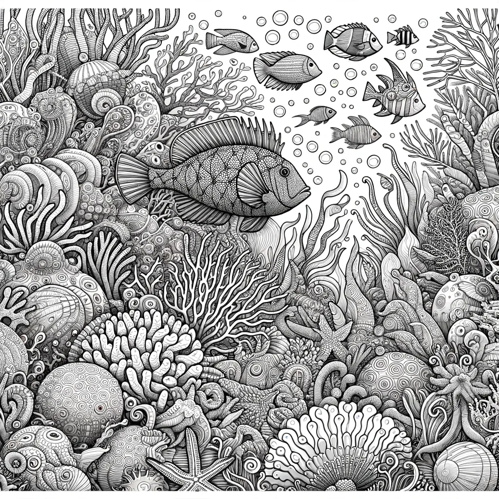 Komplexe Unterwasserszene mit Korallen
