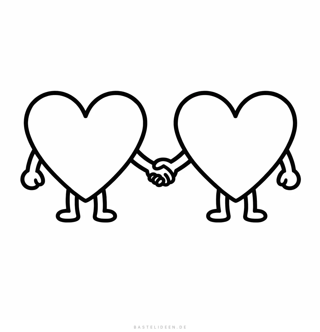 Zwei fröhliche Herzen halten sich an den Händen