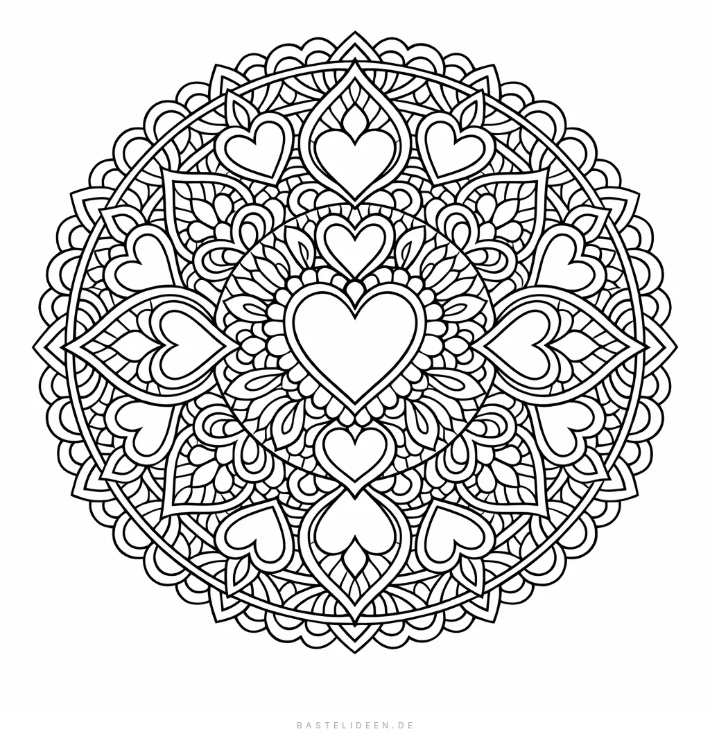 Komplexes Mandala mit symmetrischen Herzmustern