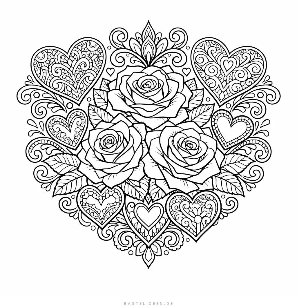 Rosen und Herzen mit kunstvollen Zentangle-Mustern