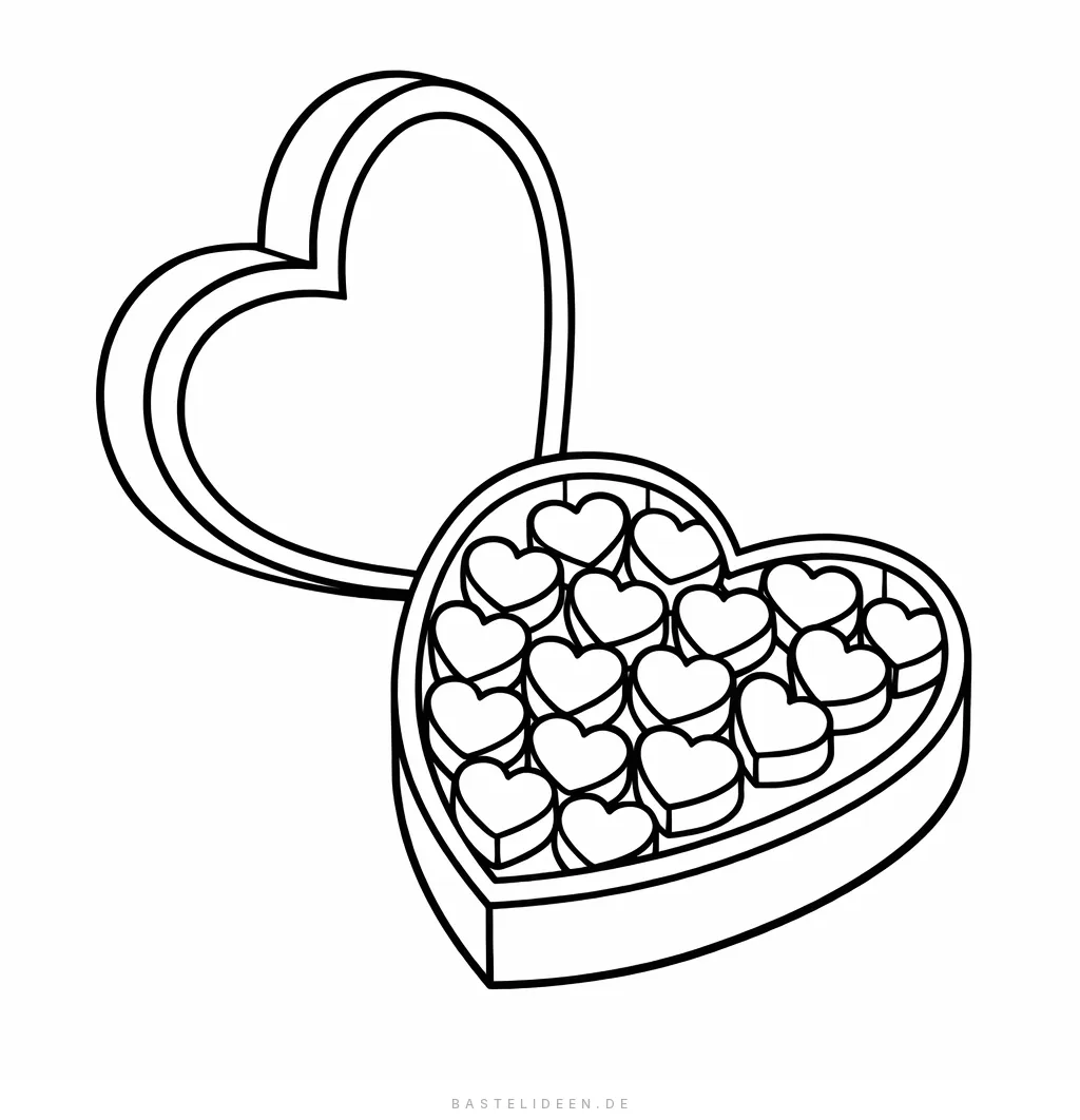 Herzförmige Pralinenschachtel gefüllt mit Schokoherzen