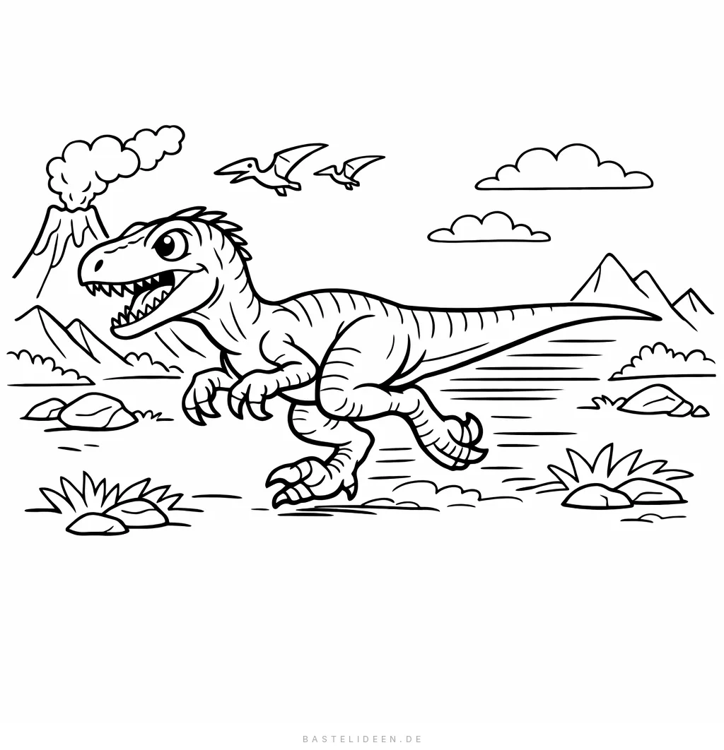 Schneller Velociraptor rennt durch die Landschaft