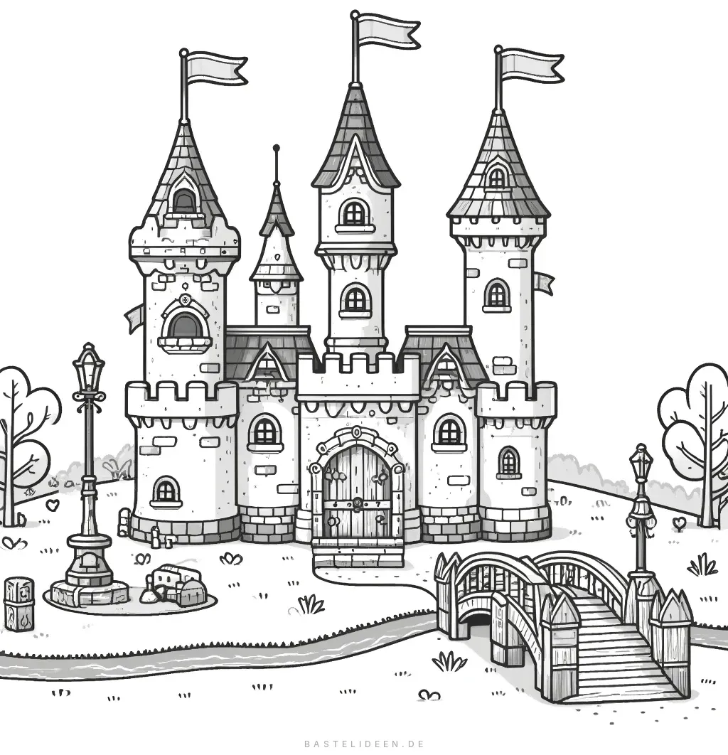 Verzauberndes Schloss mit Türmen und Brücke