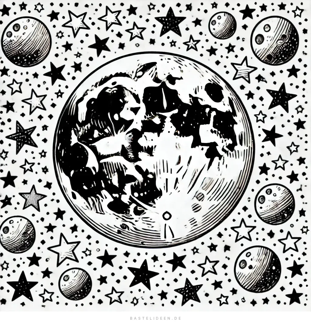 Vollmond mit Planeten und Sternen am Himmel