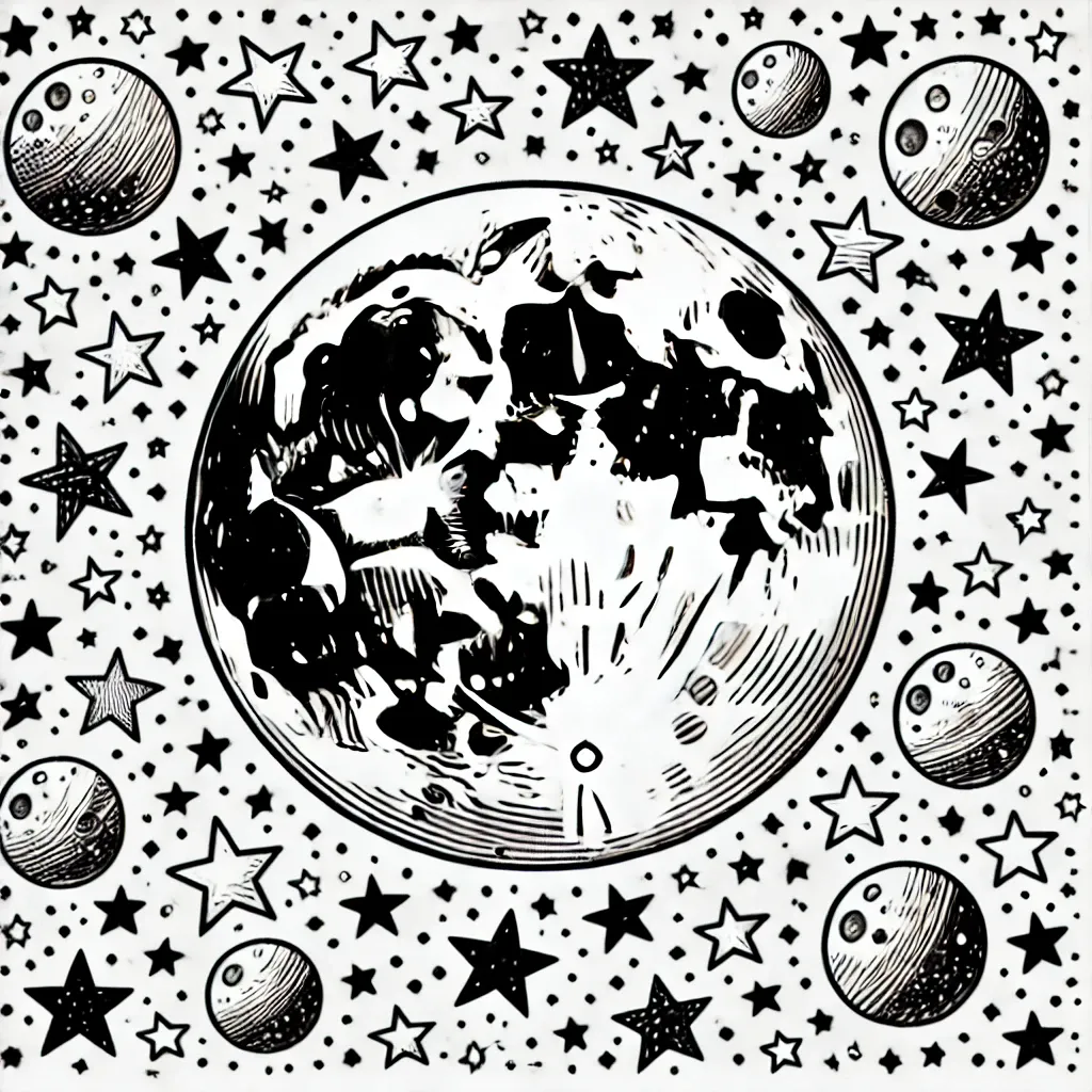 Vollmond mit Planeten und Sternen am Himmel