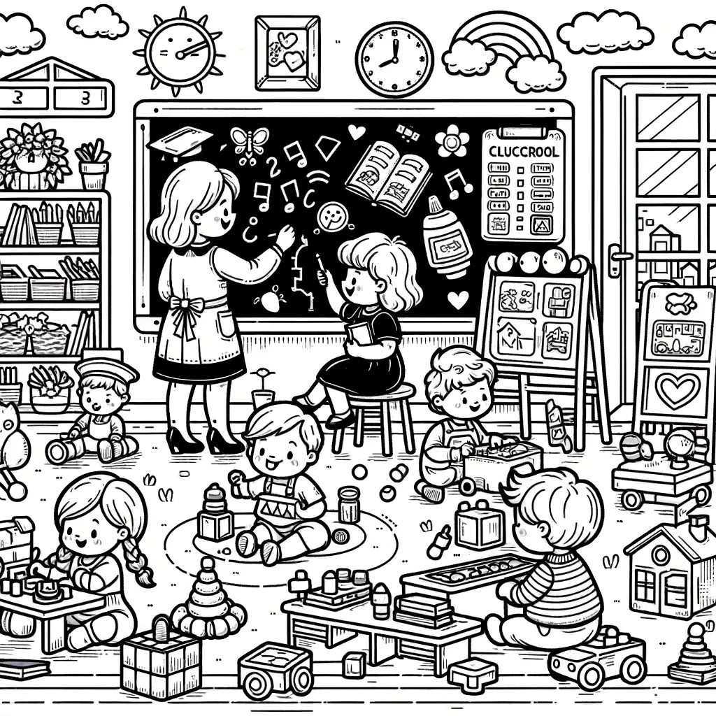 Kinder im Klassenzimmer beim Zeichnen und Bauen