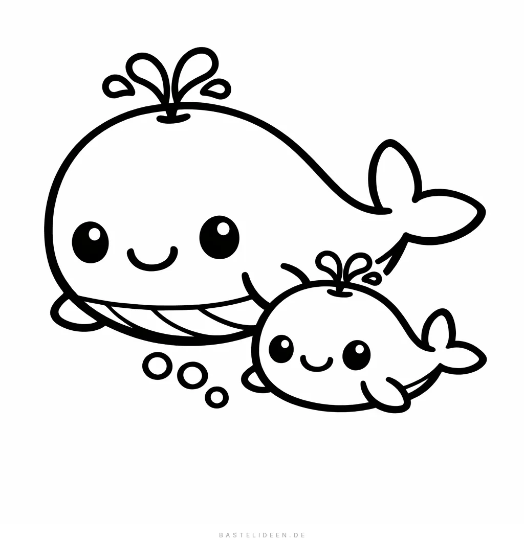 Niedliches Walbaby schwimmt mit seiner Mama