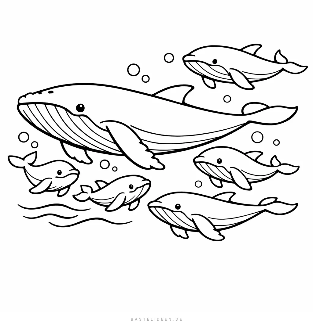 Gruppe von Walen schwimmt gemeinsam im Meer