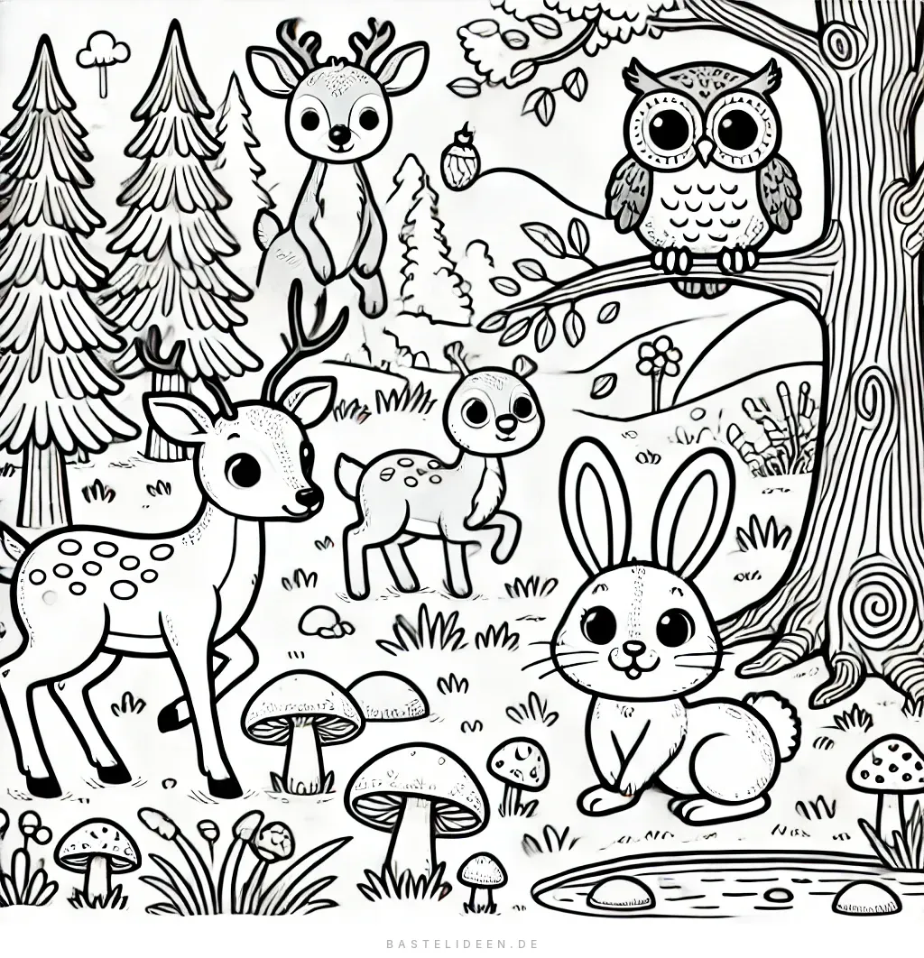 Waldtiere in friedlicher Naturszene