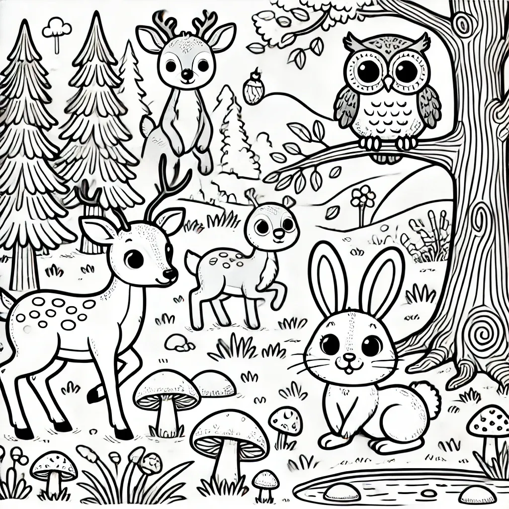 Waldtiere in friedlicher Naturszene