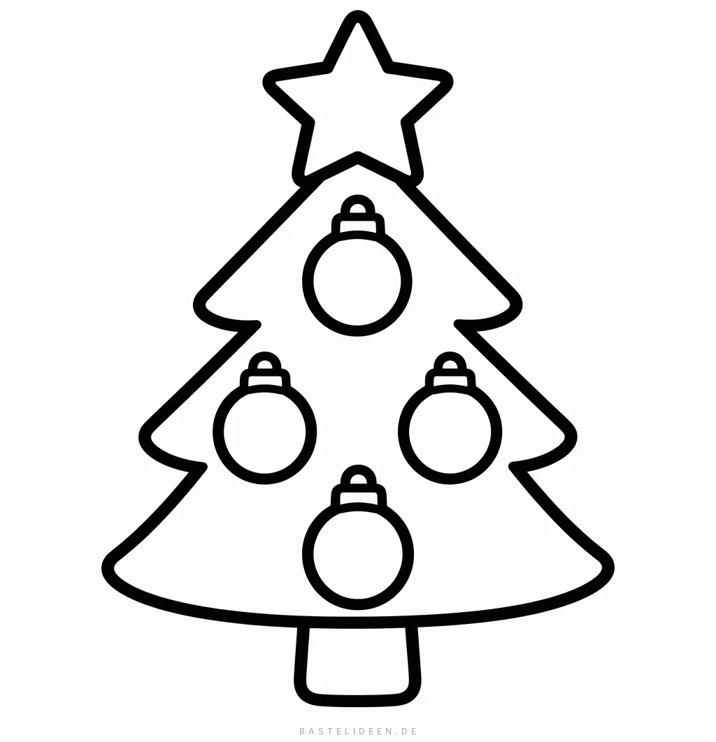 Einfacher Weihnachtsbaum mit Stern und vier großen Kugeln