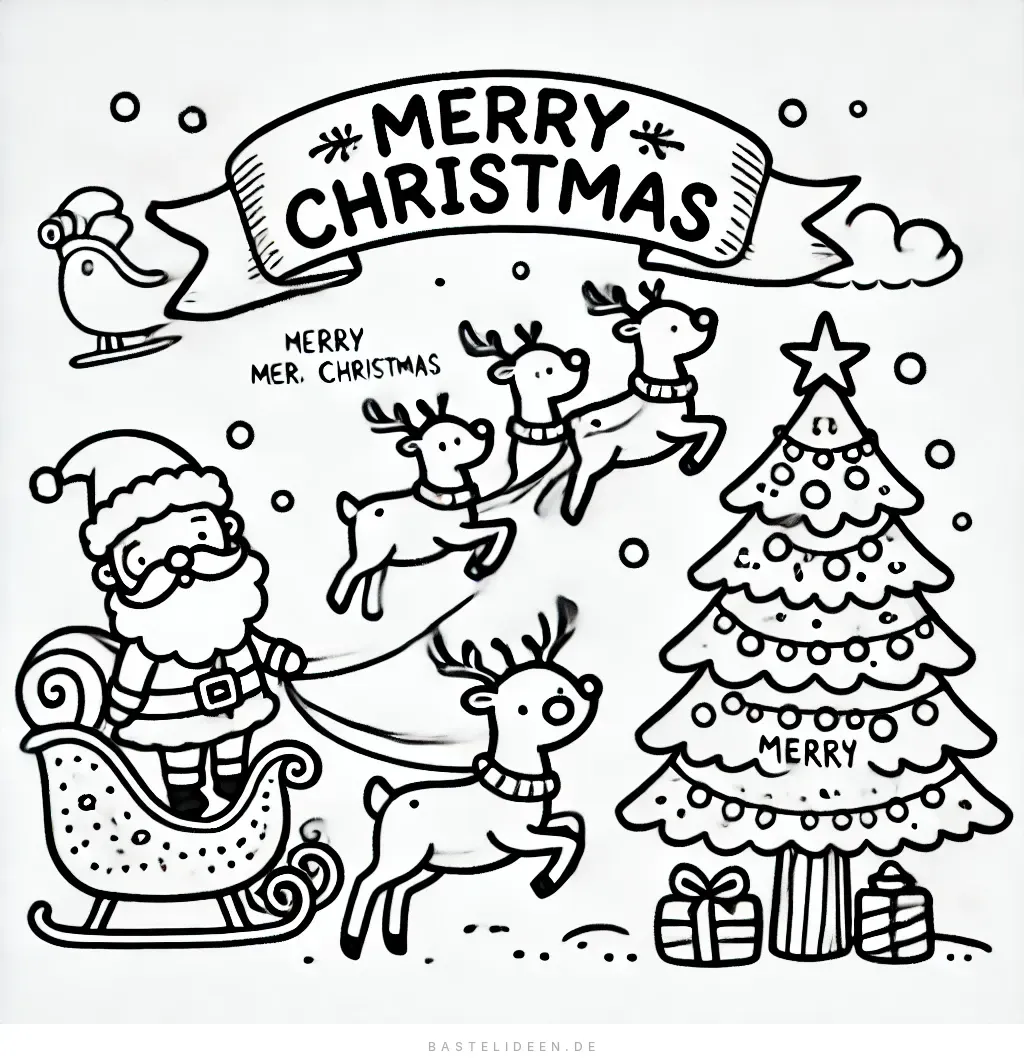 Weihnachtsmann und Rentier Ausmalbild