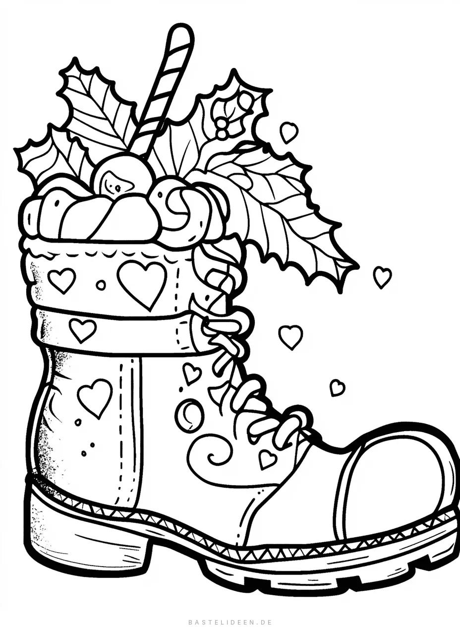 Weihnachtsstiefel mit Herzen und Zuckerstange