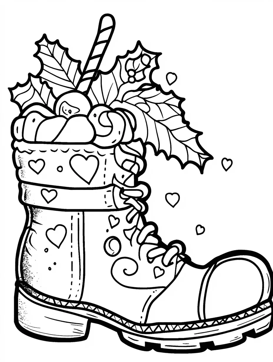 Weihnachtsstiefel mit Herzen und Zuckerstange