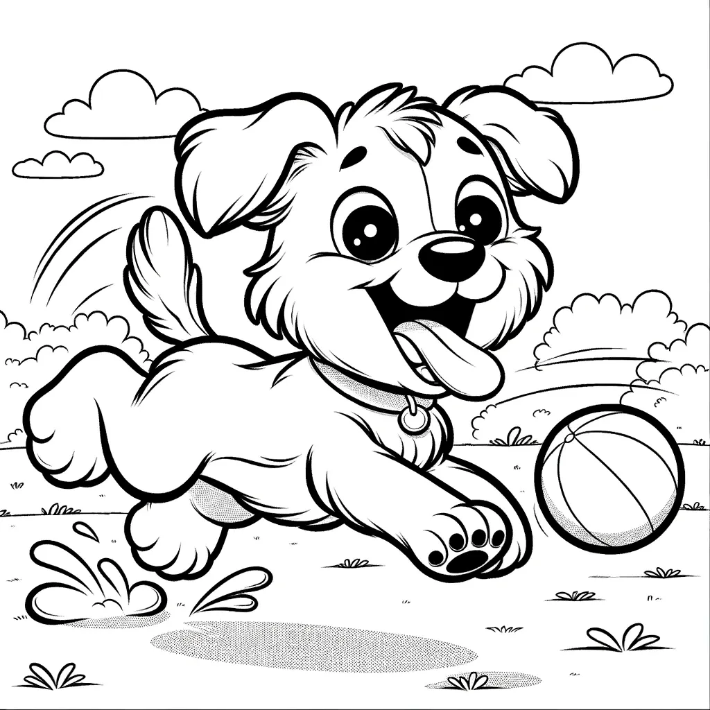 Fröhlicher Welpe jagt einem Ball im Park hinterher