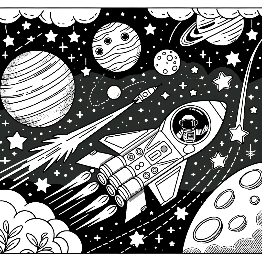 Rakete mit winkendem Astronauten in sternenreicher Galaxie