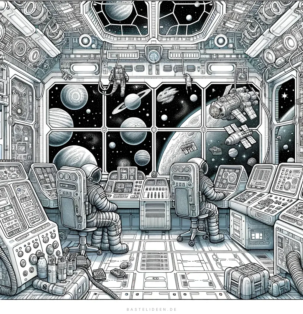 Detaillierte Raumstation mit Astronauten